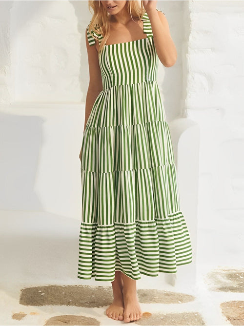LilaBelle Striped Maxi Dress with Layered Skirt – Lightweight Elegance for All Seasons
