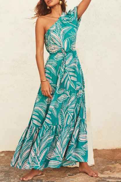 EllaBlossom Backless Floral Dress with Slash Neckline for Women