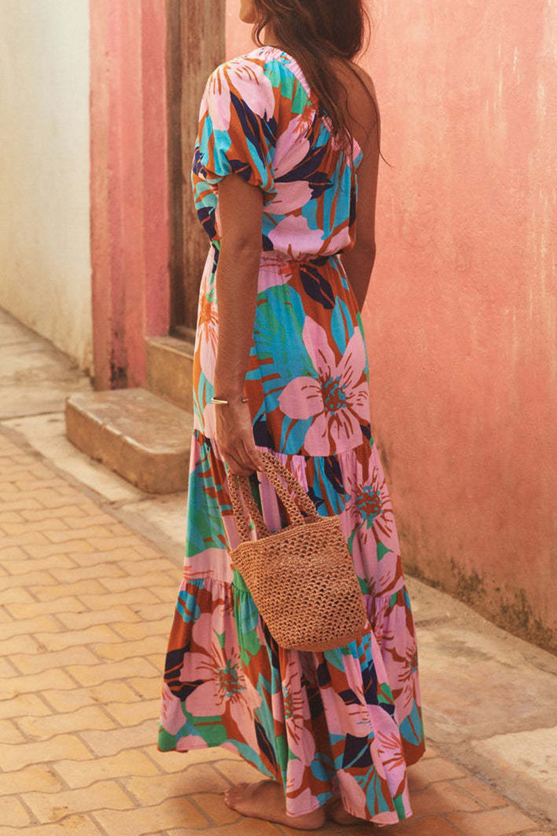 EllaBlossom Backless Floral Dress with Slash Neckline for Women