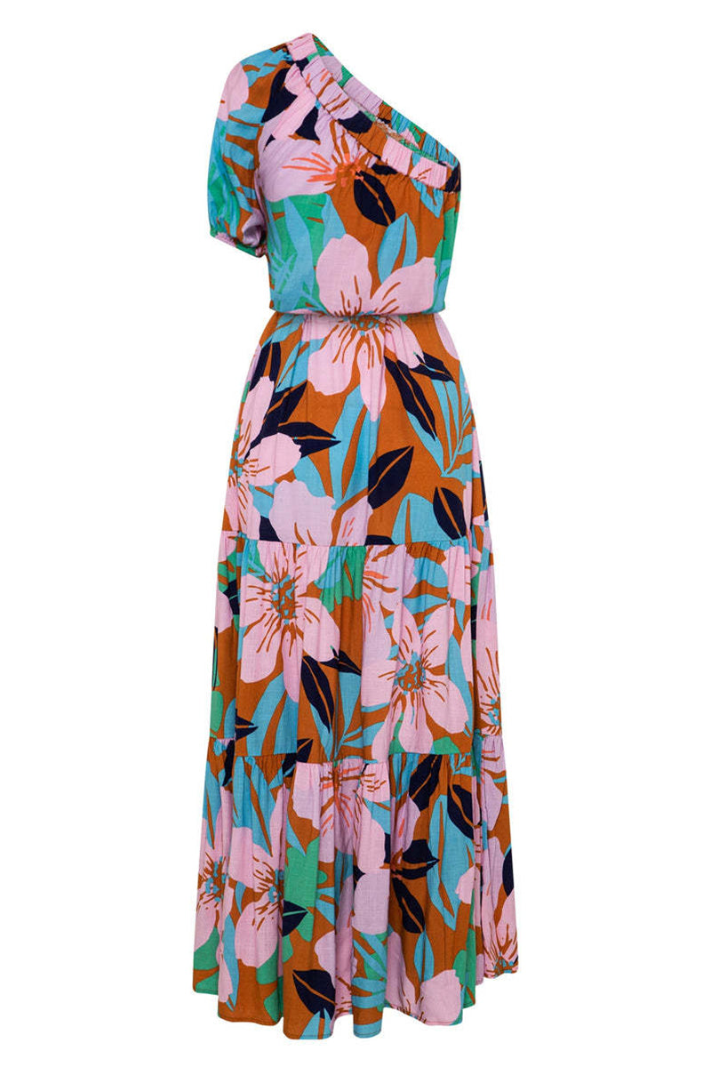 EllaBlossom Backless Floral Dress with Slash Neckline for Women