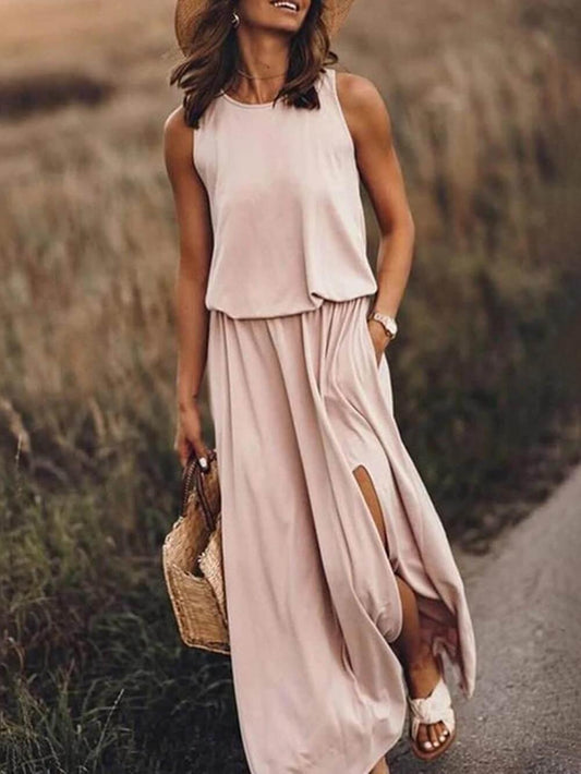 LuxeFlow Elegant Sleeveless Maxi Dress for Summer