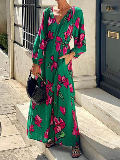 IsabellaGrace Elegant Women's Puff Sleeve Floral Maxi Dress