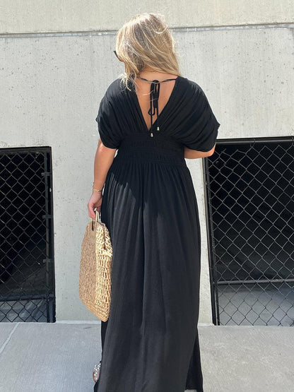 ElegantEase Women's Maxi Dress with Smocked Waist