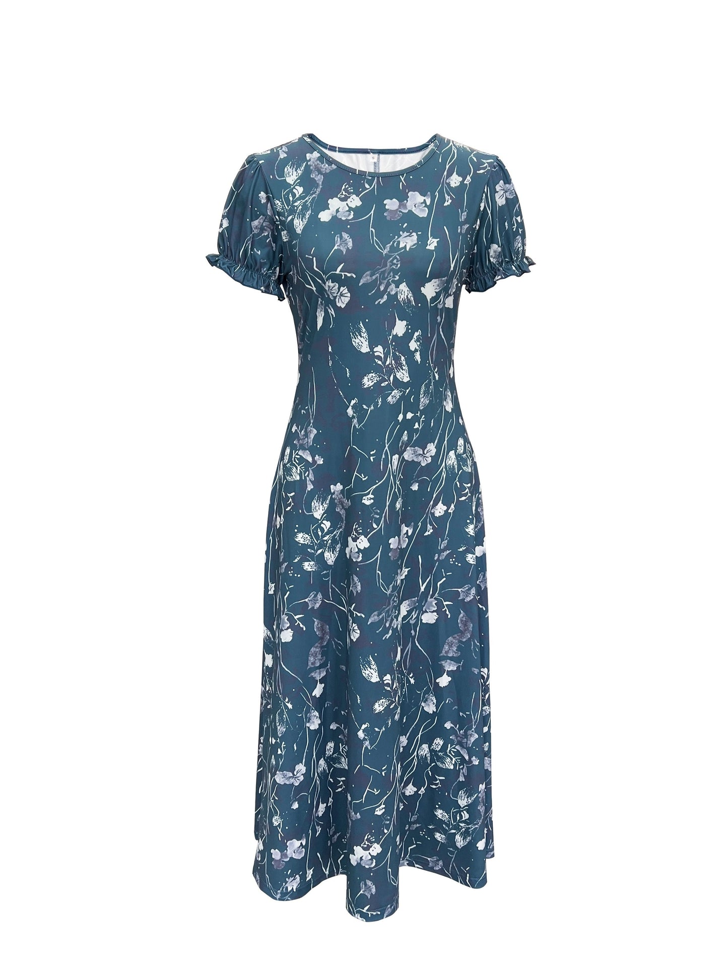 ElaraGrace Women's Maxi Dress with Floral Design and Short Sleeves