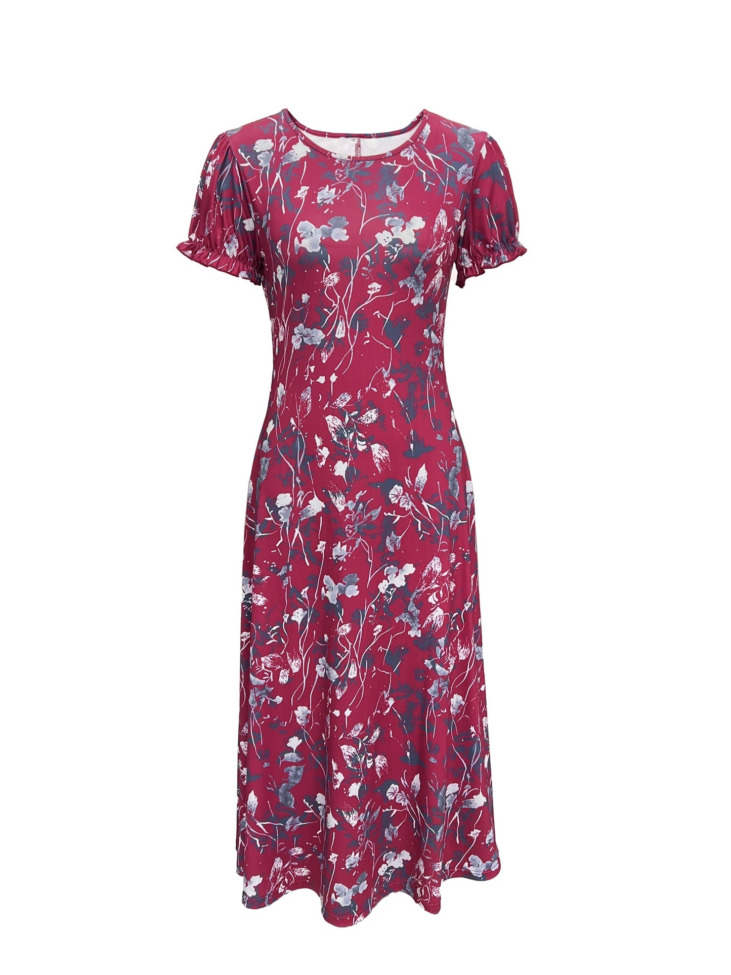 ElaraGrace Women's Maxi Dress with Floral Design and Short Sleeves
