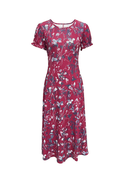 ElaraGrace Women's Maxi Dress with Floral Design and Short Sleeves