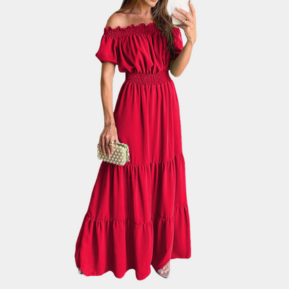 Elara Chic Maxi Dress with Off-Shoulder Elegance