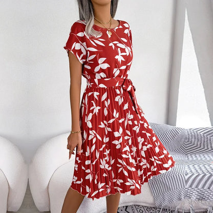 Elise Elegance Floral Maxi Dress with High Waist & Pleats