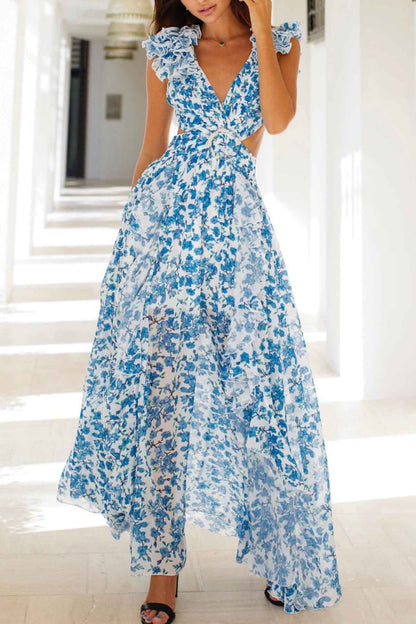 BellaPetal Exquisite Floral V-Neck Backless Maxi Dress with Slit