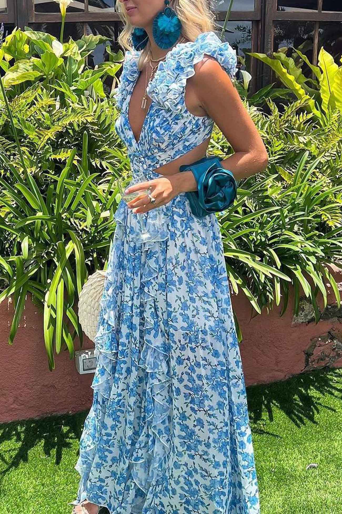 BellaPetal Exquisite Floral V-Neck Backless Maxi Dress with Slit