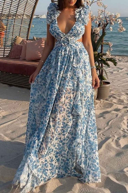 BellaPetal Exquisite Floral V-Neck Backless Maxi Dress with Slit