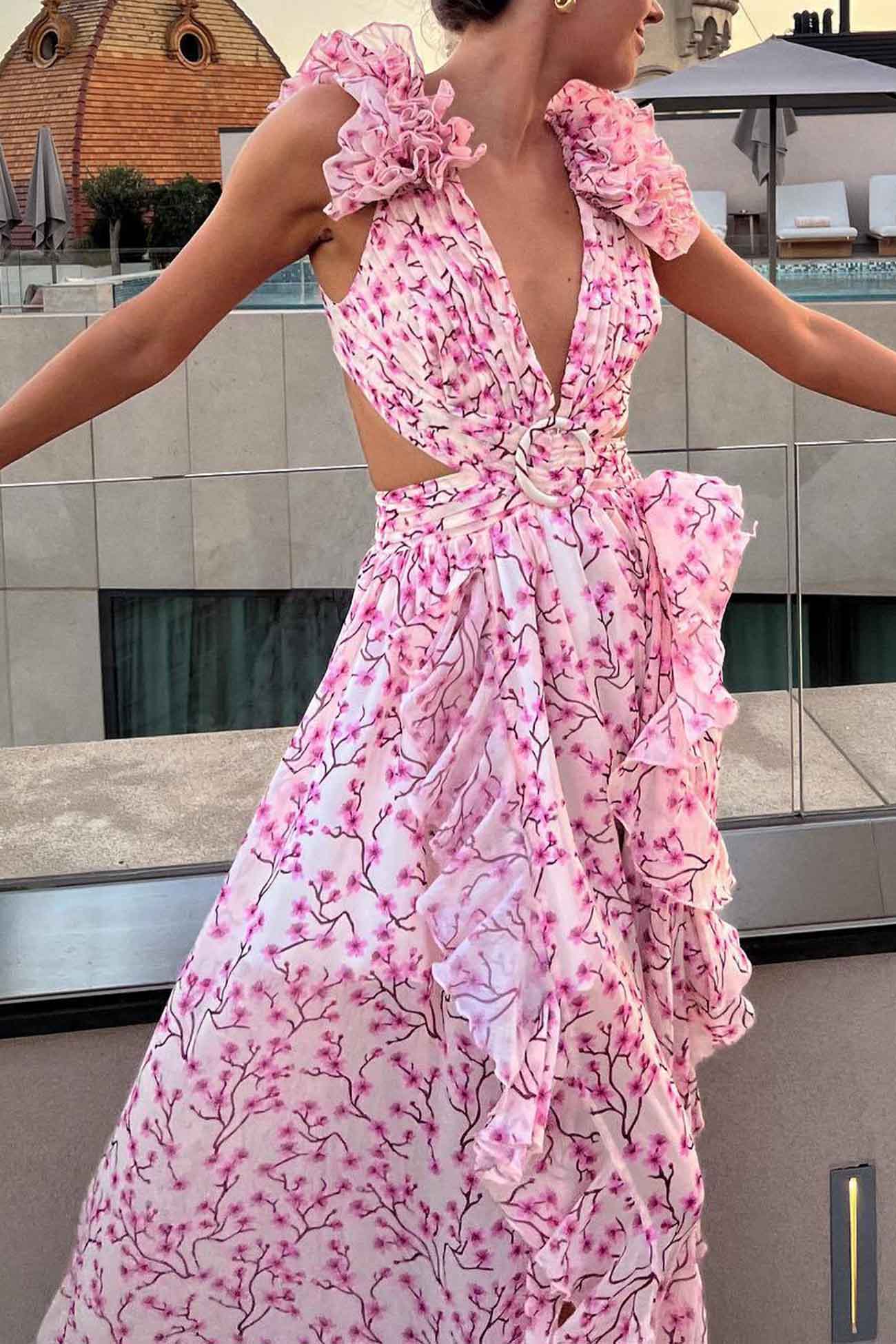 BellaPetal Exquisite Floral V-Neck Backless Maxi Dress with Slit