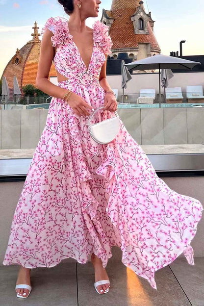 BellaPetal Exquisite Floral V-Neck Backless Maxi Dress with Slit