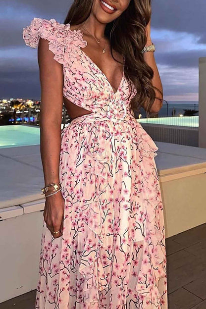 BellaPetal Exquisite Floral V-Neck Backless Maxi Dress with Slit