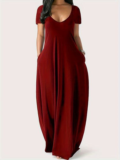 ZaraBreeze Elegant V-Neck Flowy Maxi Dress for Women
