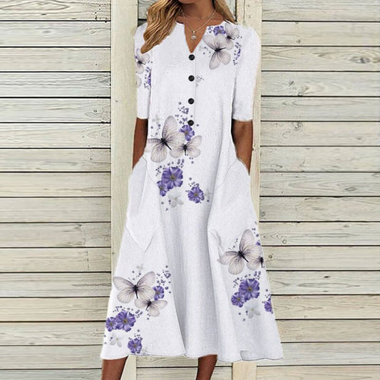 Aurora - Charming Floral Cotton Dress for Summer Sophistication